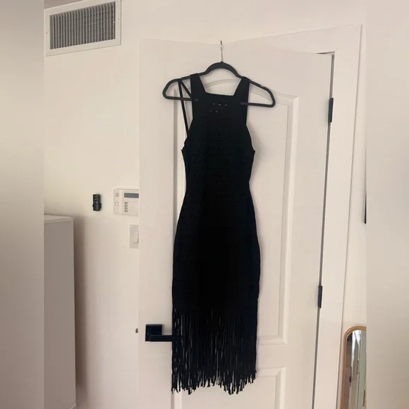 SANDRO Black Fringe Midi Dress - Picture 2 of 4